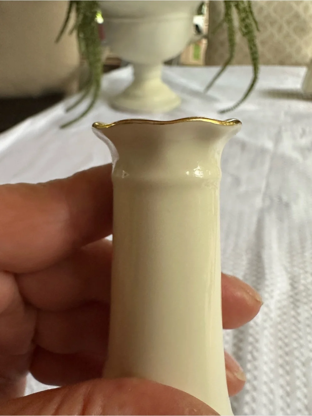 Lenox Cream Floral Embossed Bud Vase with Gold Rim